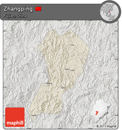 Shaded Relief Map of Zhangping, lighten, semi-desaturated