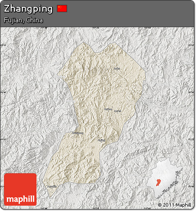 Shaded Relief Map of Zhangping, lighten, semi-desaturated