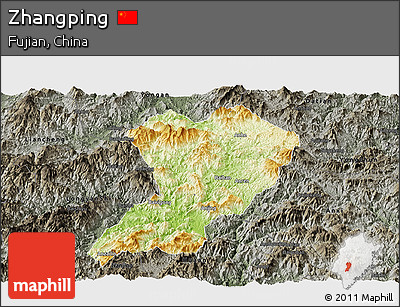 Physical Panoramic Map of Zhangping, darken, semi-desaturated