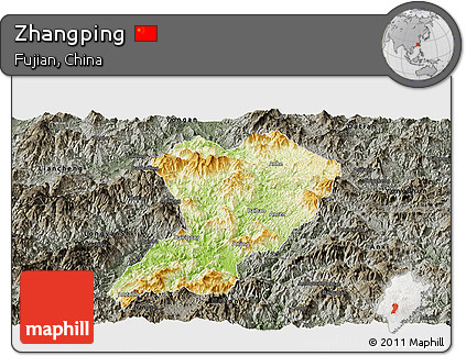 Physical Panoramic Map of Zhangping, darken, semi-desaturated