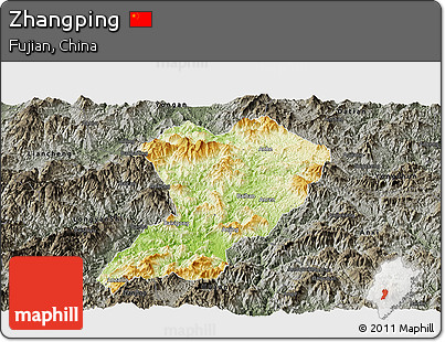 Physical Panoramic Map of Zhangping, darken, semi-desaturated
