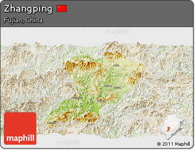 Physical Panoramic Map of Zhangping, lighten