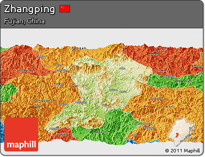 Physical Panoramic Map of Zhangping, political outside