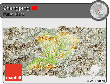 Physical Panoramic Map of Zhangping, semi-desaturated