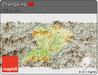 Physical Panoramic Map of Zhangping, semi-desaturated