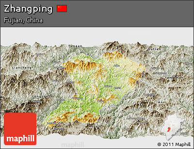 Physical Panoramic Map of Zhangping, semi-desaturated