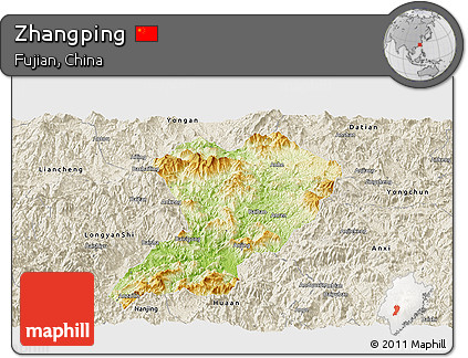Physical Panoramic Map of Zhangping, shaded relief outside