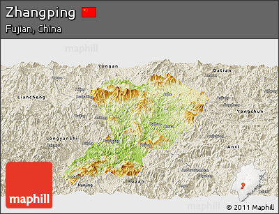 Physical Panoramic Map of Zhangping, shaded relief outside