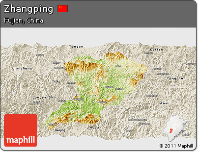 Physical Panoramic Map of Zhangping, shaded relief outside