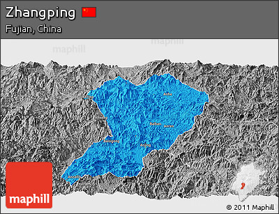 Political Panoramic Map of Zhangping, desaturated