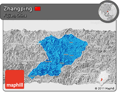 Political Panoramic Map of Zhangping, lighten, desaturated