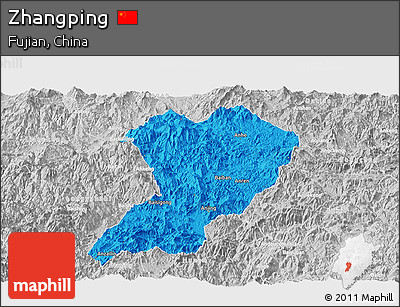 Political Panoramic Map of Zhangping, lighten, desaturated