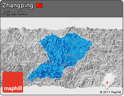 Political Panoramic Map of Zhangping, lighten, desaturated