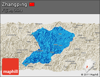 Political Panoramic Map of Zhangping, shaded relief outside