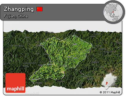 Satellite Panoramic Map of Zhangping, darken