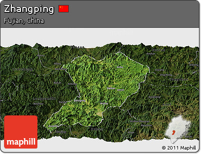 Satellite Panoramic Map of Zhangping, darken