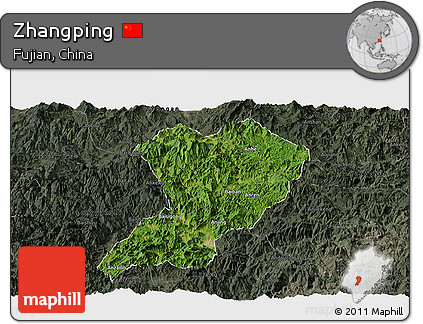 Satellite Panoramic Map of Zhangping, darken, semi-desaturated