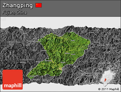 Satellite Panoramic Map of Zhangping, desaturated