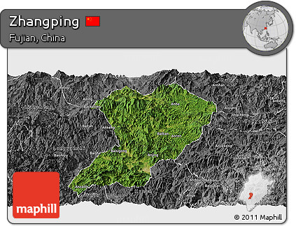 Satellite Panoramic Map of Zhangping, desaturated