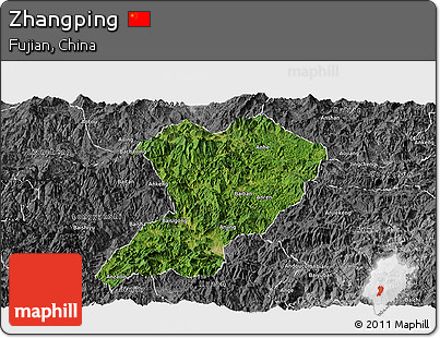 Satellite Panoramic Map of Zhangping, desaturated