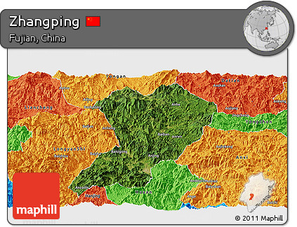 Satellite Panoramic Map of Zhangping, political outside