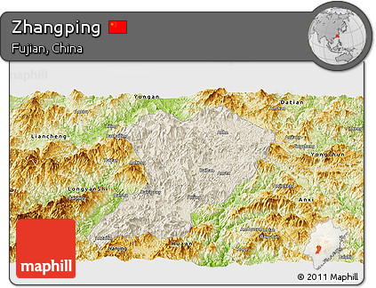 Shaded Relief Panoramic Map of Zhangping, physical outside