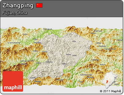 Shaded Relief Panoramic Map of Zhangping, physical outside