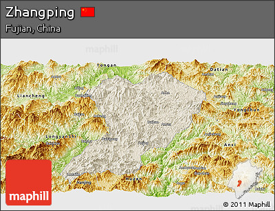 Shaded Relief Panoramic Map of Zhangping, physical outside