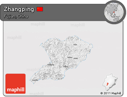 Silver Style Panoramic Map of Zhangping, single color outside