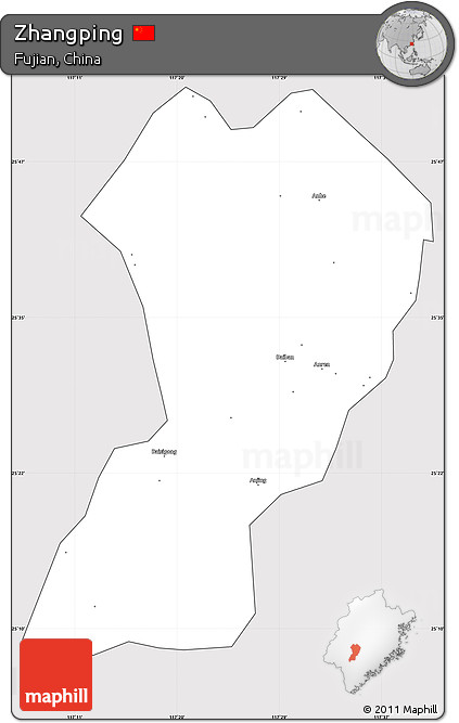 Silver Style Simple Map of Zhangping, cropped outside