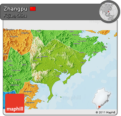 Physical 3D Map of Zhangpu, political outside
