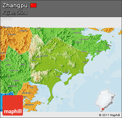Physical 3D Map of Zhangpu, political outside