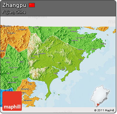 Physical 3D Map of Zhangpu, political outside