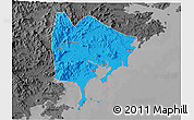 Political 3D Map of Zhangpu, darken, desaturated