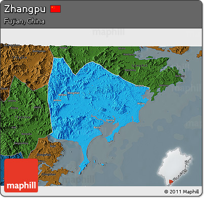 Political 3D Map of Zhangpu, darken