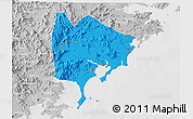Political 3D Map of Zhangpu, lighten, desaturated
