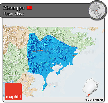 Political 3D Map of Zhangpu, lighten