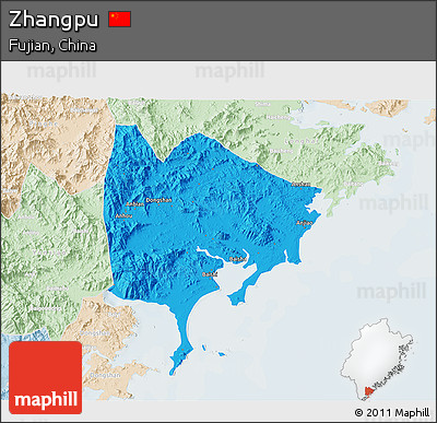 Political 3D Map of Zhangpu, lighten