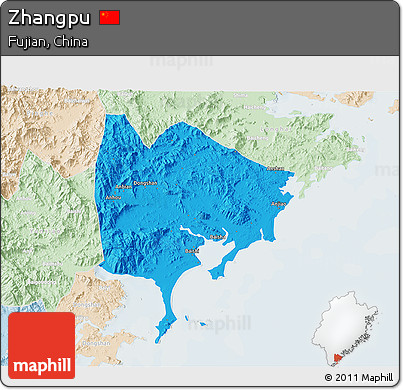 Political 3D Map of Zhangpu, lighten