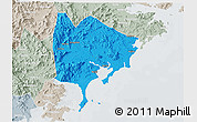 Political 3D Map of Zhangpu, lighten, semi-desaturated