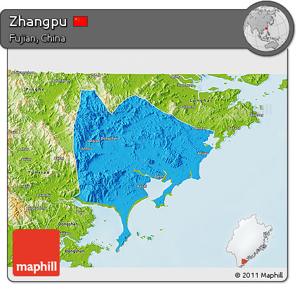 Political 3D Map of Zhangpu, physical outside