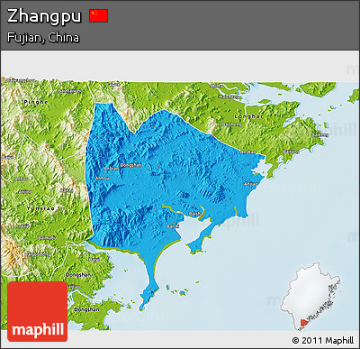 Political 3D Map of Zhangpu, physical outside