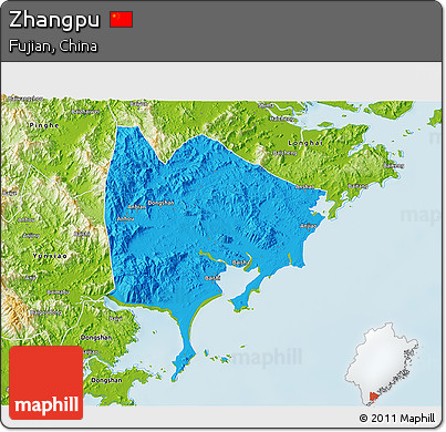 Political 3D Map of Zhangpu, physical outside