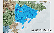 Political 3D Map of Zhangpu, semi-desaturated