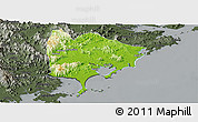 Physical Panoramic Map of Zhangpu, darken, semi-desaturated