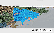 Political Panoramic Map of Zhangpu, darken, semi-desaturated