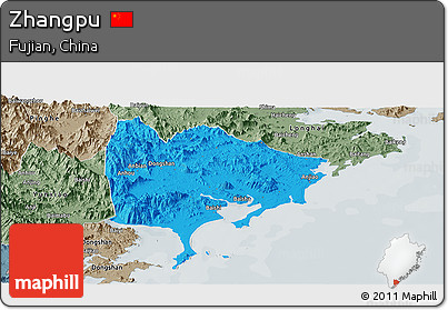 Political Panoramic Map of Zhangpu, semi-desaturated