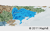 Political Panoramic Map of Zhangpu, semi-desaturated
