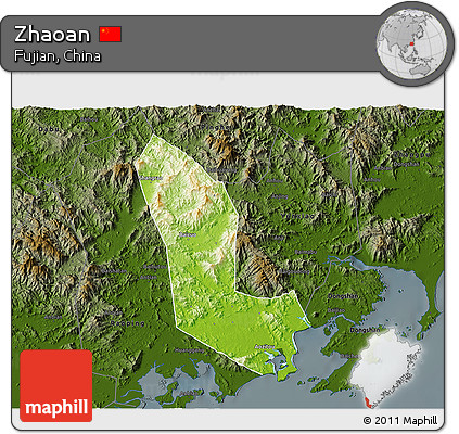 Physical 3D Map of Zhaoan, darken