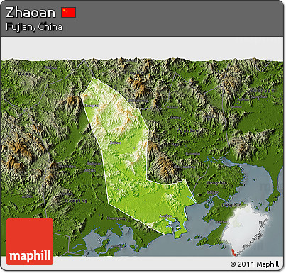 Physical 3D Map of Zhaoan, darken